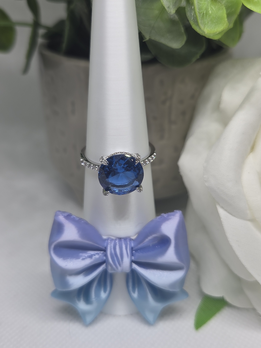 BP Sapphire Blue CZ Accent Ring On Rhodium Plating